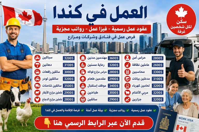 فرص عمل في كندا 2026 بعقود عمل وفيزا رسمية